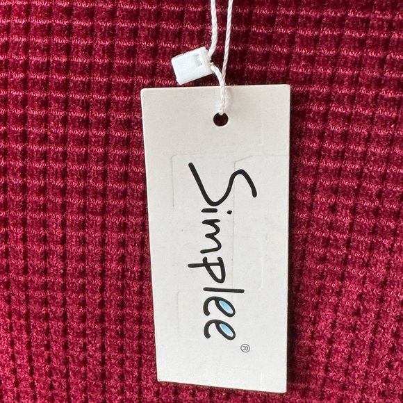 Simplee Apparel Red Ribbed Wrap Dress with Bishop Sleeves nwt - Picture 4 of 9